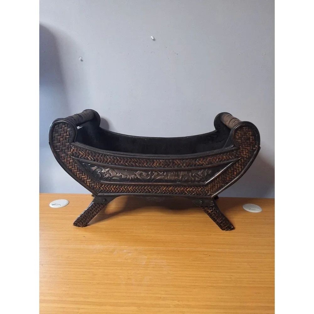 Vintage Wooden Sleigh Style Basket Cachepot Used To Holder Potted Plants